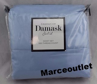 Charter Club Damask Solid 550 Thread Count QUEEN Sheet Set Horizon Blue