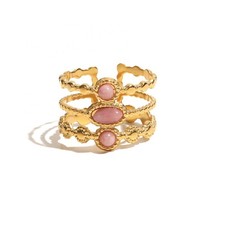 Damen Ring Gold Rosa Stein Boho Edelstahl 18K...