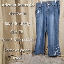 Girls Arizona Jeans Co Silver Butterflies Blue Denim Jeans Size 16 Slim