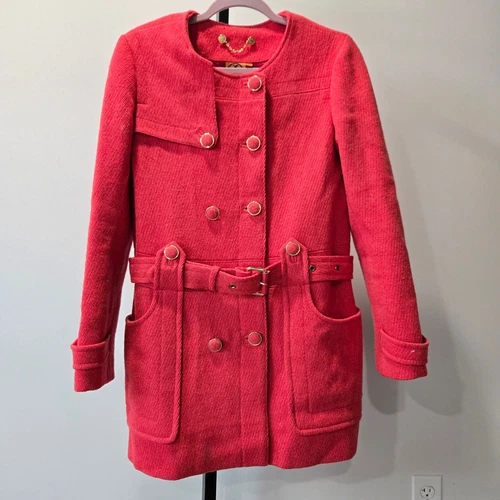 Cappotto Tory Burch Alek lana con cintura pea arancione sangue rosa doppiopetto piccolo