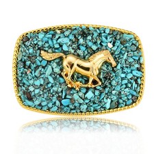 Western Belt Buckle for Men, Antique Golden Horse Belt Buckle with Turquoise