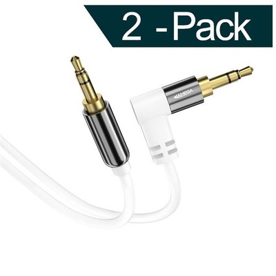 2x 1,5m AUX Kabel Weiß 3,5mm Klinke-Stecker Winkel Stereo für Handy MP3 iPhone