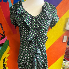 Banana Republic Women's Fit & Flare Dress S Navy/Green/White Geometric Ruffle
