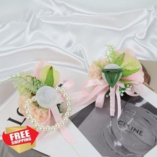 AWARDSEN Pink Rose Silk Corsage and Boutonniere Set, Prom Wedding