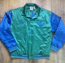 Adidas Hoop York City Satin Bomber Jacket Unisex M Green Blue Coach Warmup