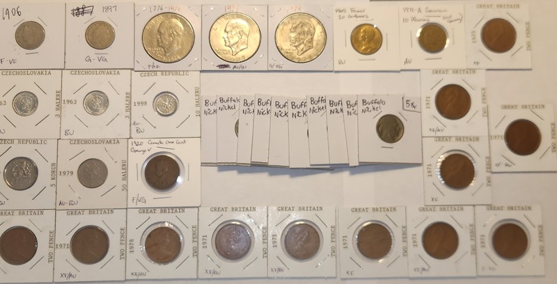 35 Coin Mixed Lot Buffalo V Nickels Ikes Canada UK Czech France World Coins
