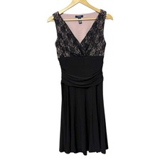Chaps Size Medium Black Lace Top Y2K Midi Dress Whimsigoth Fairygrunge Goth Glam