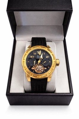 Reign Men s Automatic Skeleton Watch Gold Tone Case Black Strap   Working