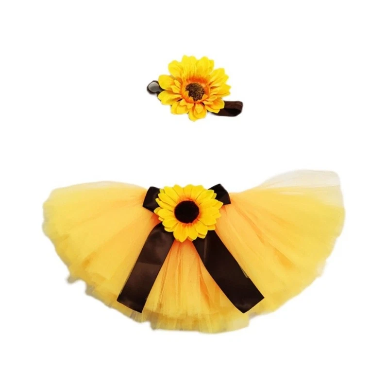 Baby Photography Props Girls Clothes Sunflower Headband Bowknot Skirt Outfit