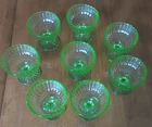 8 1930s Green Footed Hazel Atlas Depression Glass Ribbon Sherbets