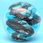 Vintage LARGE 5" Art Glass Round Paperweight Murano Style Swirls Blue Black LOOK