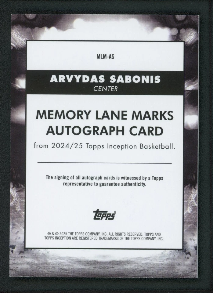 2025 ARVYDAS SABONIS 73/75 AUTO TOPPS INCEPTION MEMORY LANE MARKS AUTOGRAPHS - Image 2 of 2