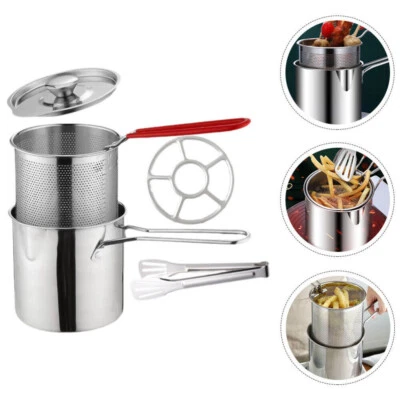 Stainless Steel Deep Frying Pot Tempura French Fries With Fryer Basket Household