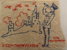 Original Vintage Antique Keep Them Flying Gen Mac Arthur USA Iron On Transfer