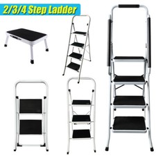 1-4 STEP LADDERS PORTABLE COMPACT FOLDING METAL LADDER STOOL HEAVY DUTY STEEL UK