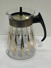 Vintage Pyrex Glass Carafe Pitcher Coffee Pot Tea Gold Diamond Print 8 Cup
