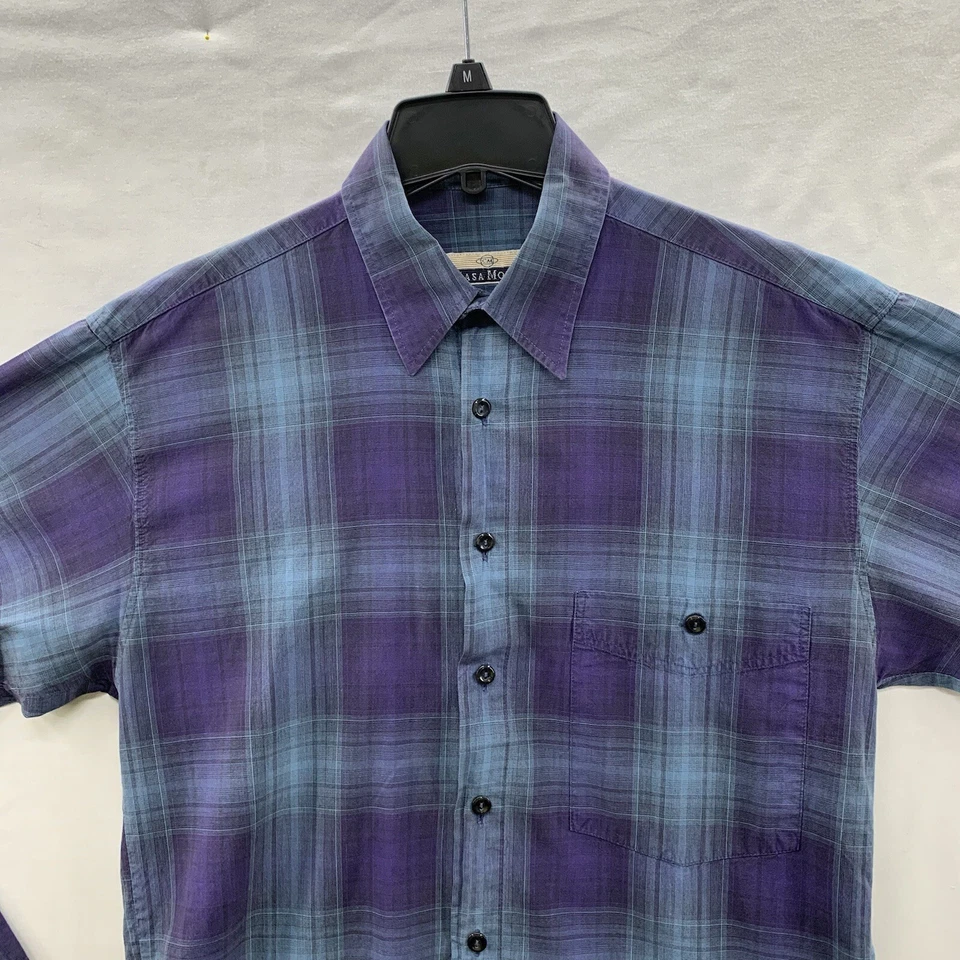 Casa Moda Button Shirt Men’s Flannel Plaid Blue Green Long Sleeve Casual Size S - Image 3 of 4