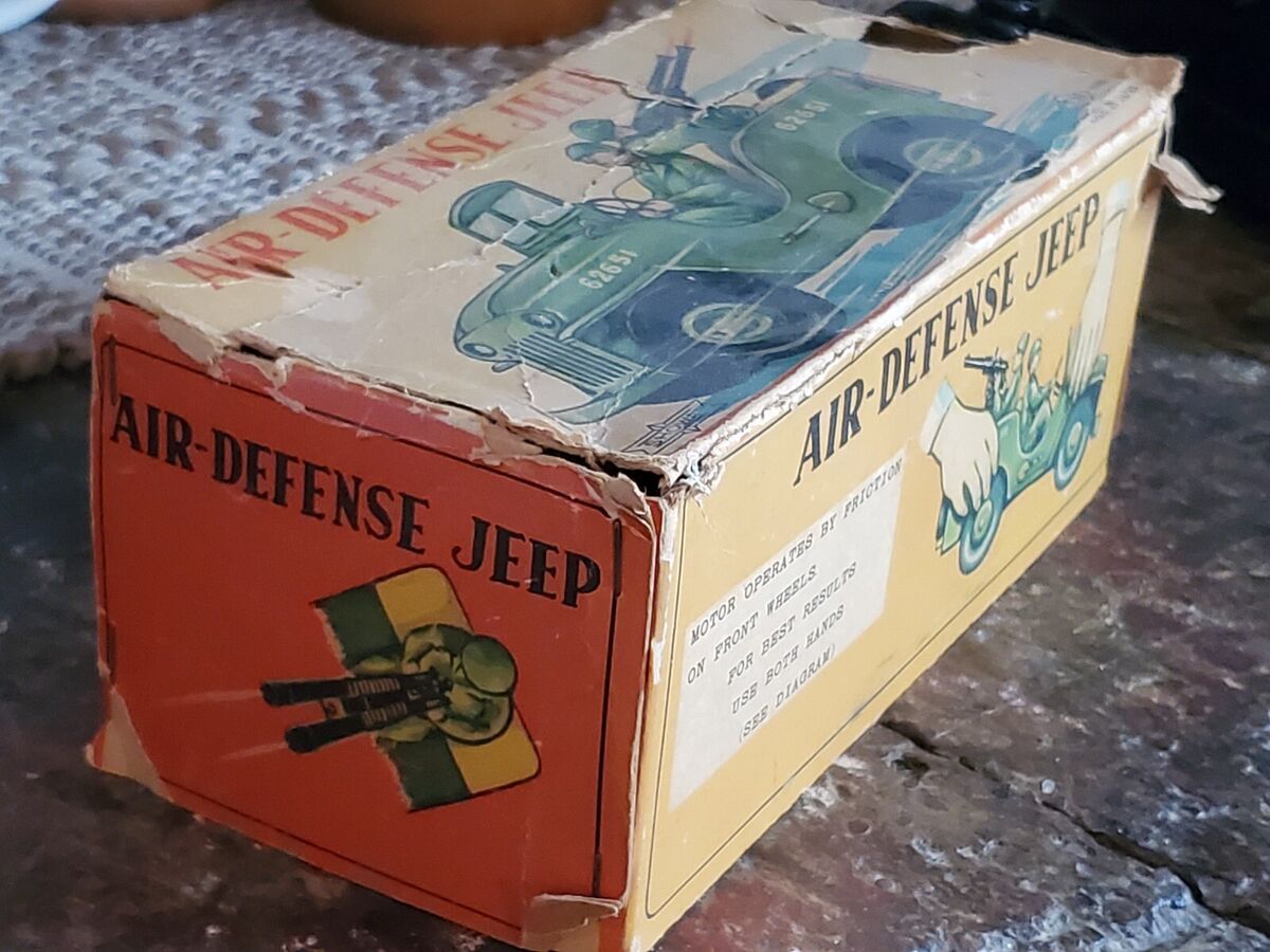Nomura Army Jeep Japan Tin Litho Friction Air Defense Nomura Army Jeep Japan Tin Litho Friction Air Defense