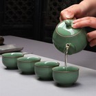 one tea pot +4 tea cups longquan celadon porcelain tea set marked kungfu tea set