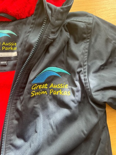 $120 AUTH Great Aussie Swim Parkas Coat Hooded Pool Blue Red size 12 - Picture 6 of 9