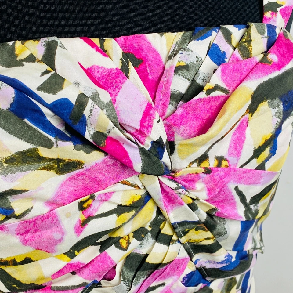 Banana Republic Silk Pink Yellow Abstract Colorful Print Women's 4 Pencil Dress - Image 4 of 4