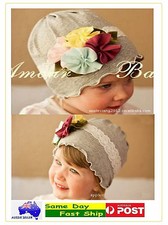 Grey Cotton Flower Floral Lace Baby Infant Toddler Boy Girl Hats Child Beanie