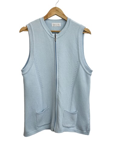 FELLA HAMILTON Women's Blue Zip Front Stretch Sleeveless Knit Vest Pockets 10 - Picture 2 of 6