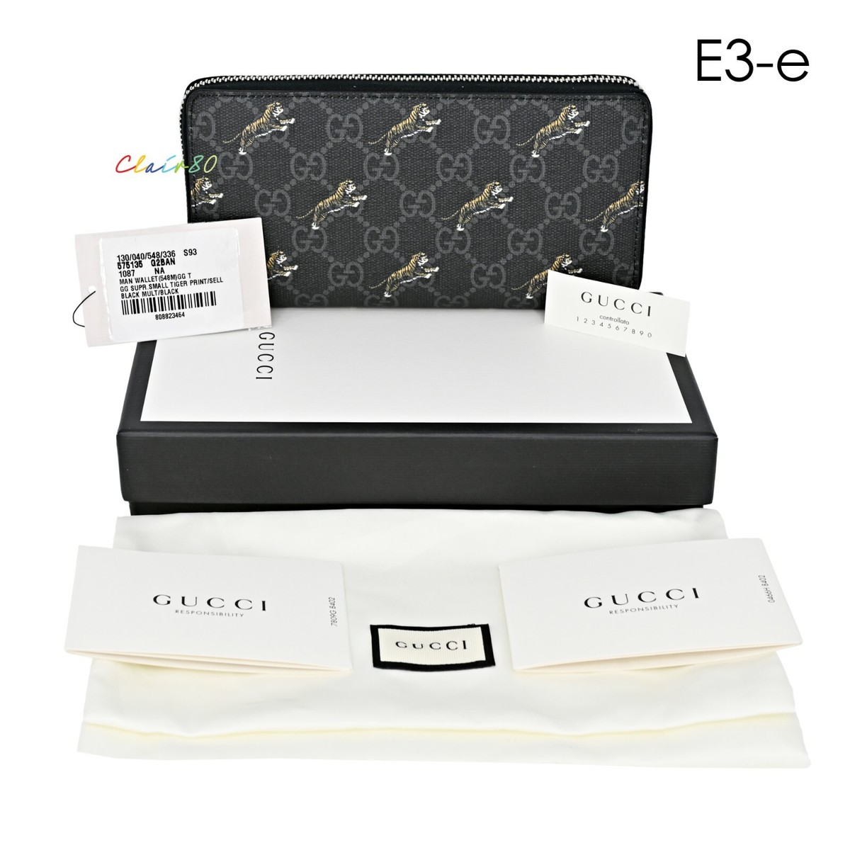 New Authentic Gucci GG Supreme Tiger Print Zip Around Wallet