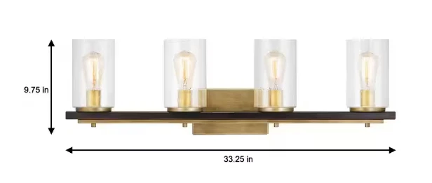 Luz de tocador de latón vintage Boswell Quarter 4 luces con acento de madera envejecida negra Foto 2 de 4
