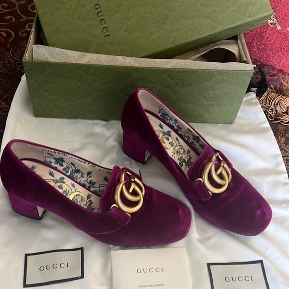 Authentique chaussures Gucci velours grand logo double G Marmont taille 36