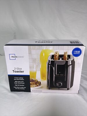 Mainstays TSK-P201 Two Slice Toaster 6-Settings (Black) New-Open Box
