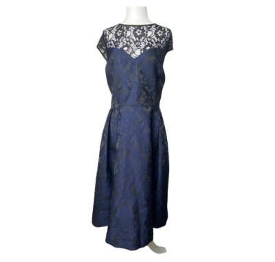 City Chic Dress Womens XXL 2XL Blue Black Floral Lace Sleeveless Formal 