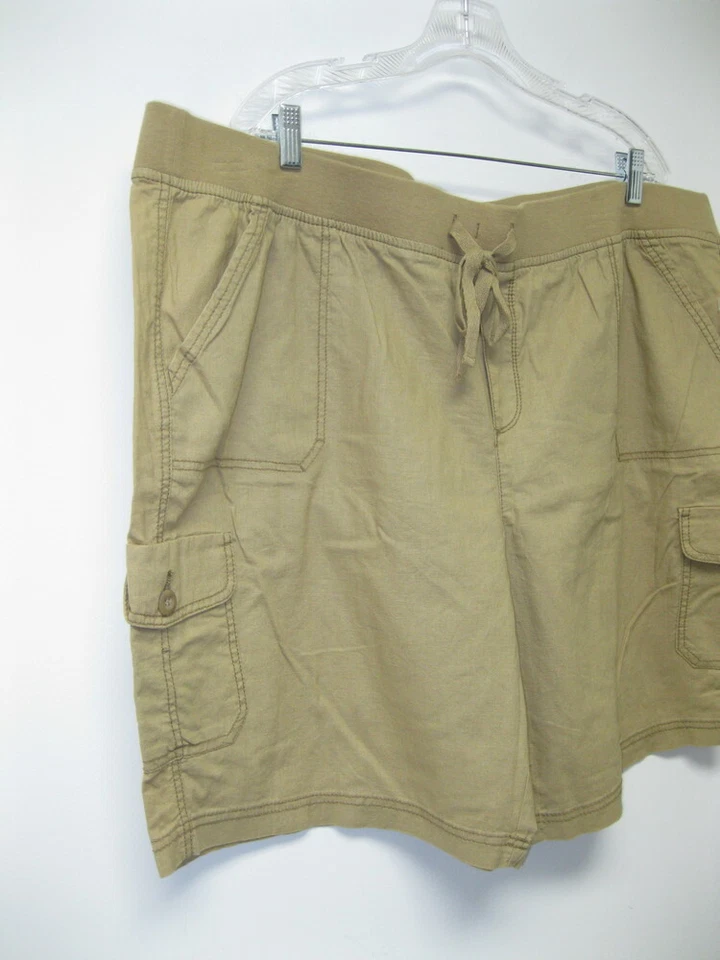 Nuevo con etiquetas Pantalones Cortos de Carga Para Mujer Algodón Lino Cintura Elastizada Beige Tostado Mujeres 24W Foto 3 de 4