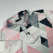 Yatta Golf Polo Shirt Mens Large Blue Pink White Geometric Golf Performance
