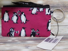 VERA BRADLEY Playful Penguins Cabernet Wine ZIP ID CASE Card Wallet/Keychain NEW