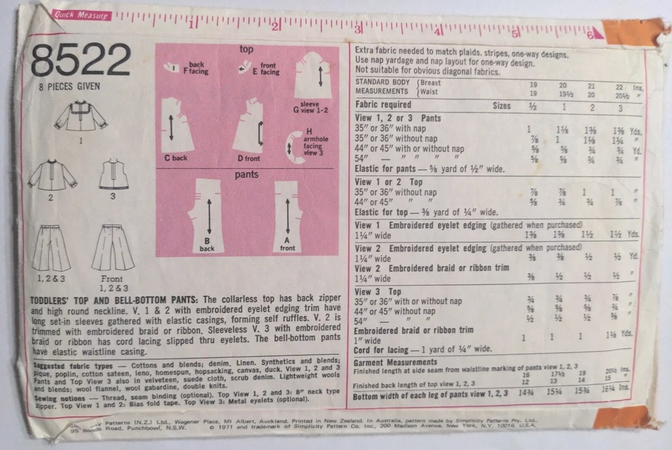 Vintage 1970s Simplicity pattern 8522 toddler Blouse and pants size 3  - Image 2 of 2