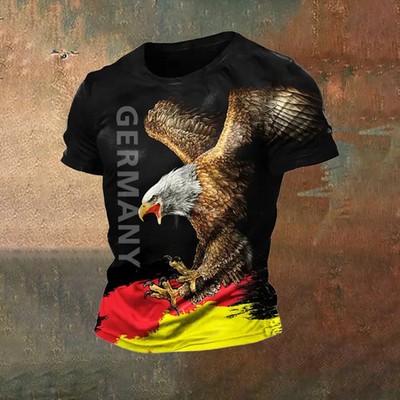 Deutschland Fan Shirt Herren WM 2026 Fußball T-Shirt Schwarz Rot Gold Adler