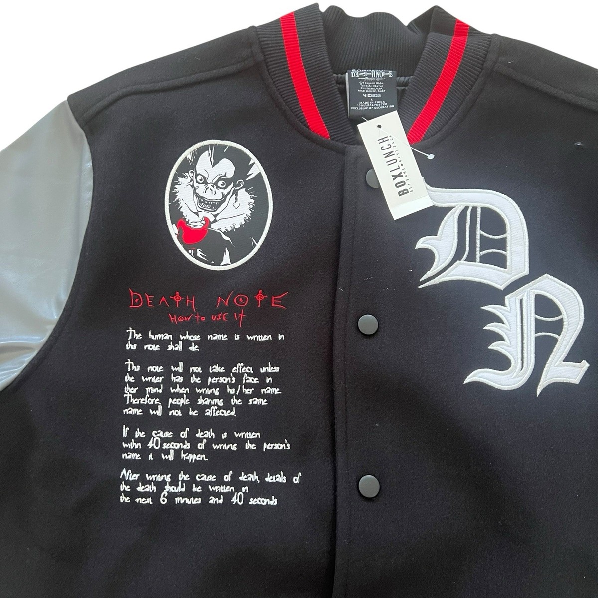 Death Note Embroidered Varsity Jacket BoxLunch Exclusive Size 