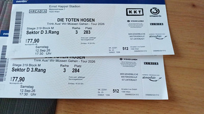 2x Die Toten Hosen Tour 2026 Tickets, Ernst Happel Stadion Wien, 12.09.2026