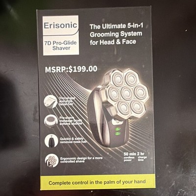 Erisonic 7D Pro-Glide 7-Head Rotary 5-in-1 Cordless Shaver Head/Face/Nose