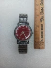 Vintage 1970s Timex Retro Red Dial Face Silver Tone Wristwatch AS IS