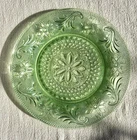Vintage Green Depression Glass Floral Sandwich Dessert Plate Pressed Glass