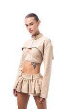 Sleeve Beige Cropped Jacket S size Women