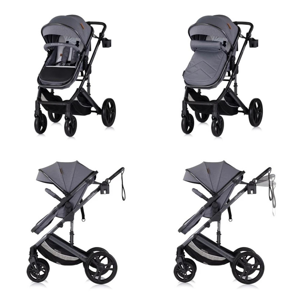 B-Ware Chipolino Kinderwagen 3 in 1 Amore Babyschale Adapter grau gemustert - Bild 3 von 4