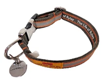 The Life of Ryley Dog Collar S/M 10-16" Reflective Brown Orange Metal Tag Cotton