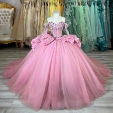 Shiny Sequin Quinceanera Dresses with Bow Ball Gown Lace up Appliques Tulle