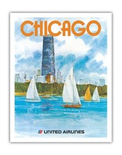Chicago - John Hancock Center - Vintage United Airline Travel Poster