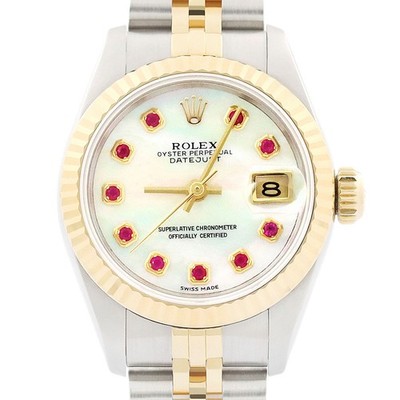 Rolex Datejust Mother of Pearl Ruby 18K Yellow Gold & SS Jubilee Watch 69173