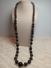 Vintage Estate Find Black / Gold Tone Gold Color Drizzle Bead Necklace 30"