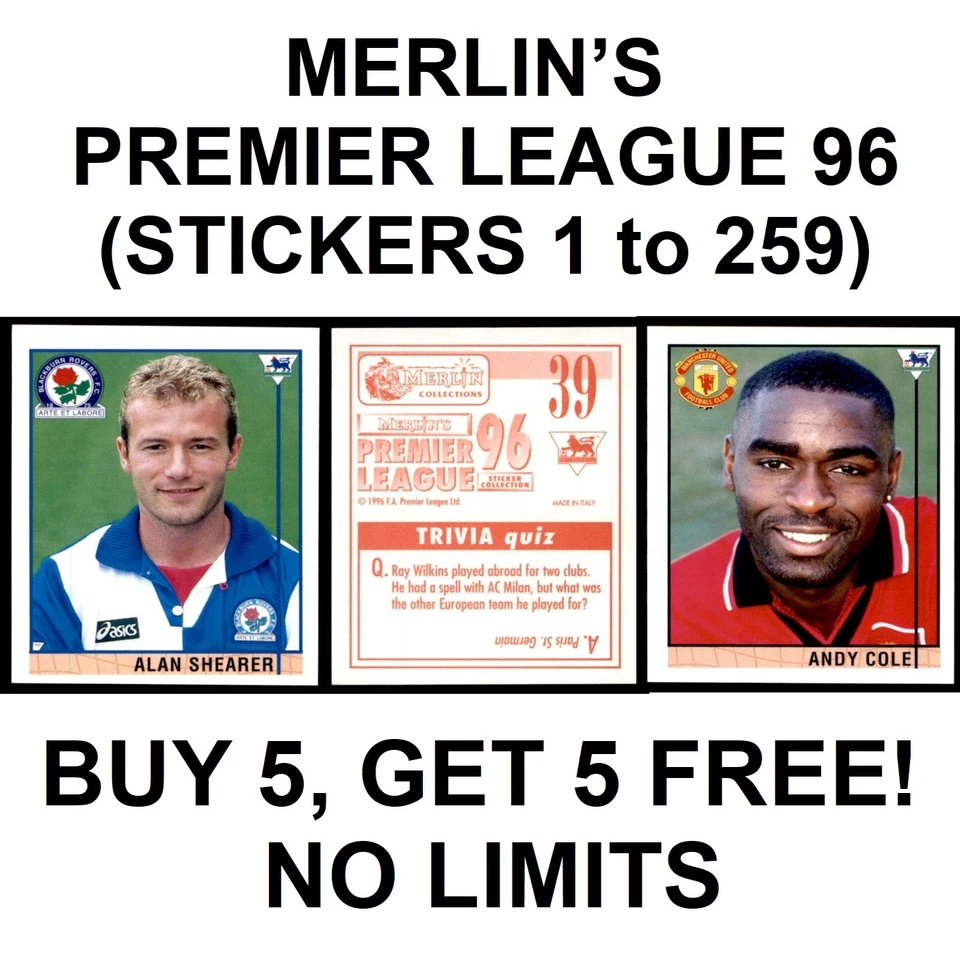 Merlin's Premier League 96 (Numbers 1 to 259) *Please Select Stickers*